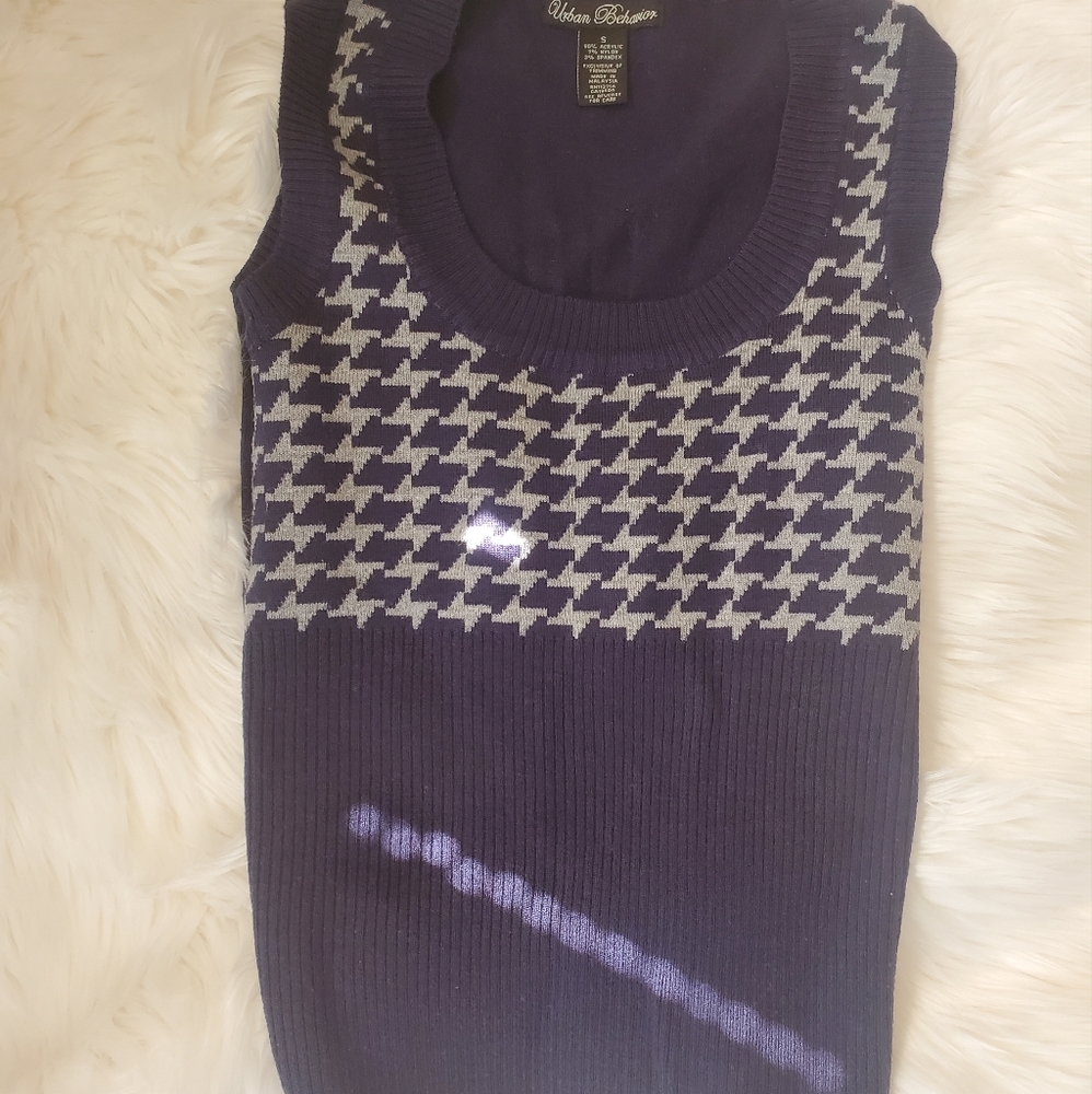 Navy Blue with Grey Houndstooth Detail Sweater Vest